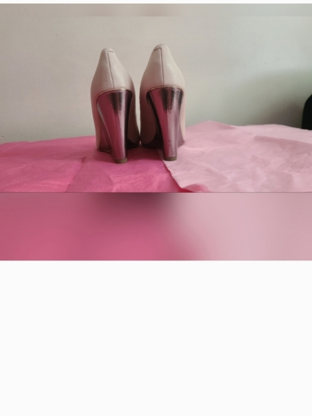 Coach Nude Leather Pointed Wedge Pumps with Pink Wedge - Picture 2 of 9